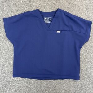 FIGS Carlotta Relaxed V Neck Scrub Top XL Sapphire Boxy Cropped Look Oversized